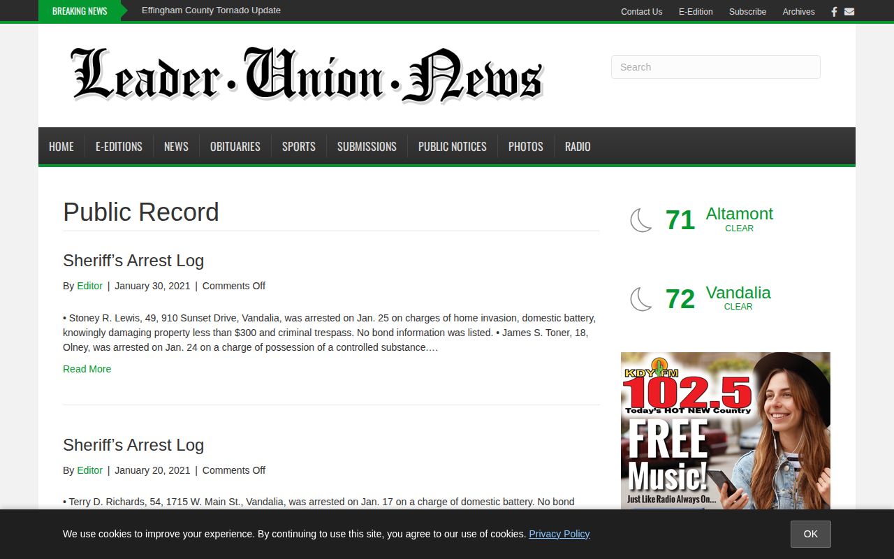 Leader-Union Fayette County Public Record category and arrest-log archive