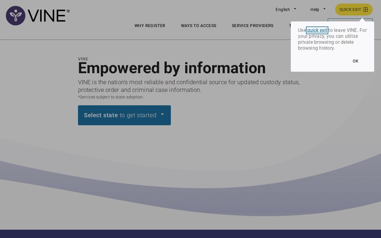VINE custody search interface used for Fayette County custody status