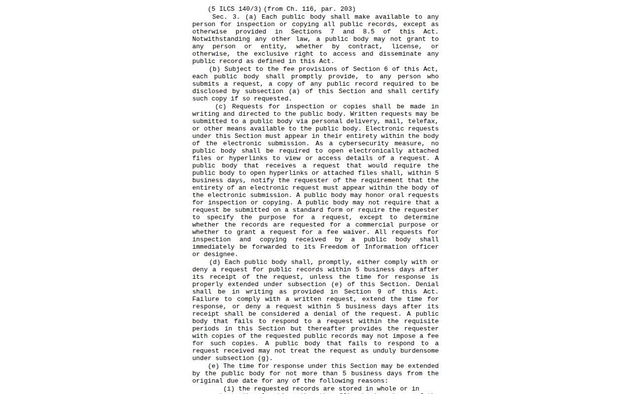 Illinois FOIA statute page used for Fayette County records requests