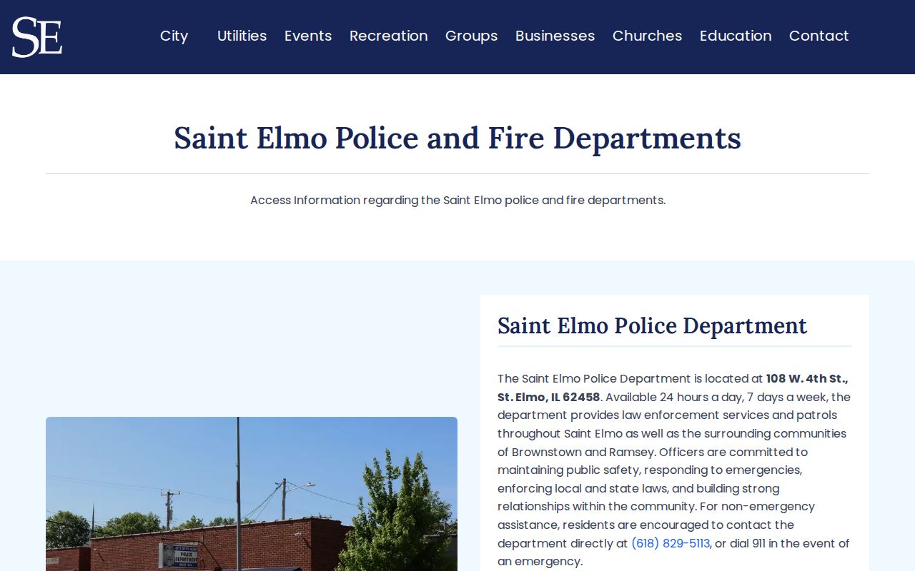 St. Elmo Police and Fire page for Fayette County city arrest records